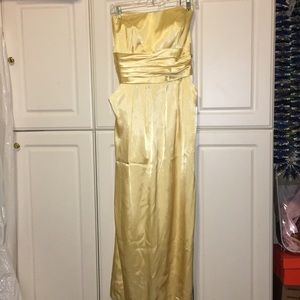 Yellow satin evening gown